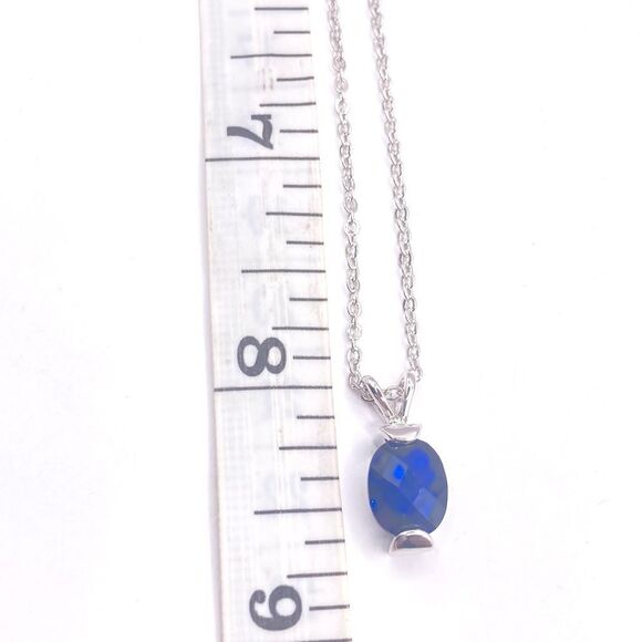 Silver Chain Necklace with Blue Cubic Zirconia - Picture 4 of 4